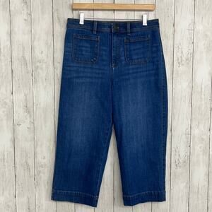 Talbots High Waist Relaxed Trouser Wide Leg Crop Blue Denim Jeans Comet Wash 10P